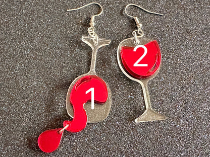 Wine Glass Earrings: Laser Cut Acrylic Wine Glasses, Vineyard, Alcohol, Spilled Red Wine, Girls Night, Drinking, Best Gifts for Her/Him/Them