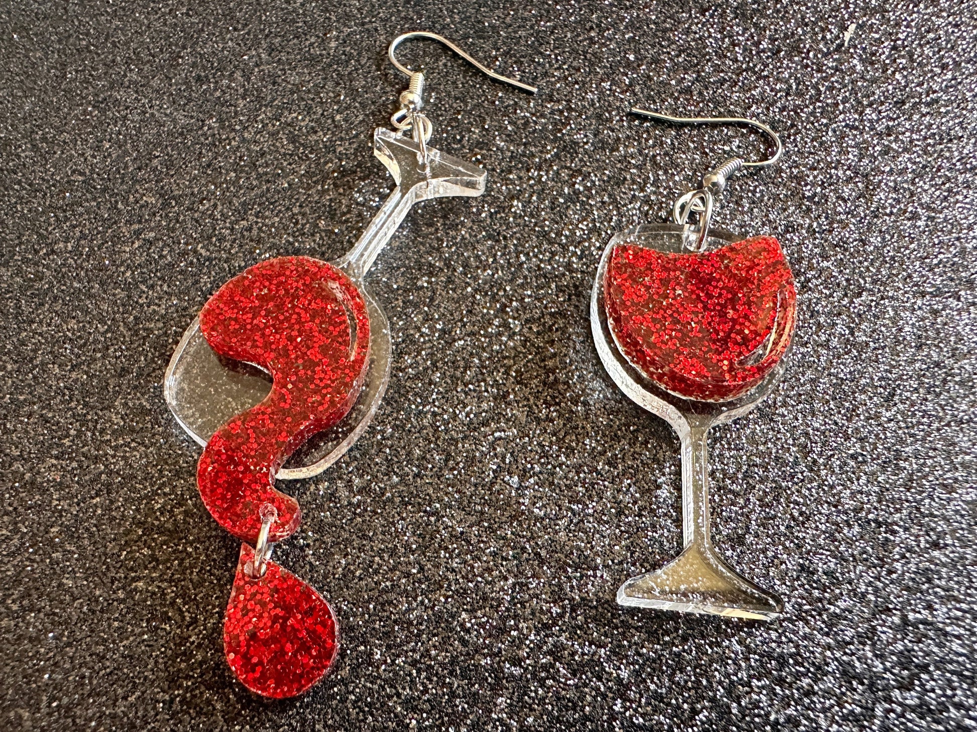 Wine Glass Earrings: Laser Cut Acrylic Wine Glasses, Vineyard, Alcohol, Spilled Red Wine, Girls Night, Drinking, Gifts for Her/Him/Them