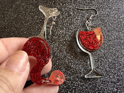 Wine Glass Earrings: Laser Cut Acrylic Wine Glasses, Vineyard, Alcohol, Spilled Red Wine, Girls Night, Drinking, Gifts for Her/Him/Them