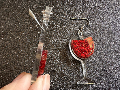 Wine Glass Earrings: Laser Cut Acrylic Wine Glasses, Vineyard, Alcohol, Spilled Red Wine, Girls Night, Drinking, Gifts for Her/Him/Them