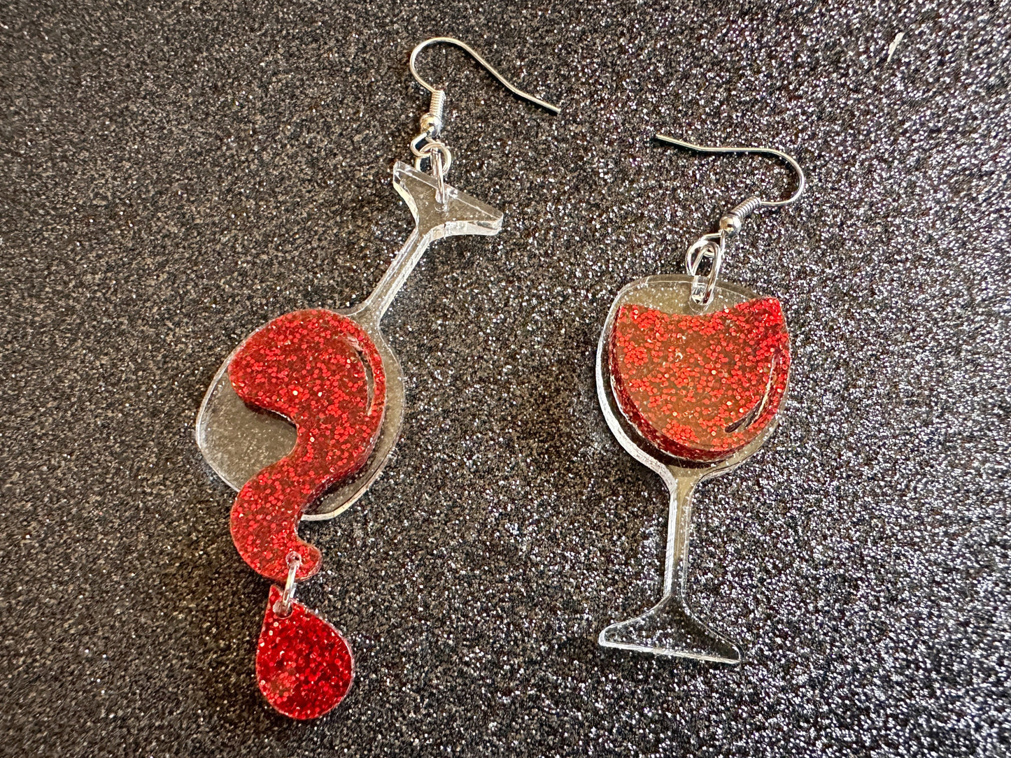 Wine Glass Earrings: Laser Cut Acrylic Wine Glasses, Vineyard, Alcohol, Spilled Red Wine, Girls Night, Drinking, Gifts for Her/Him/Them