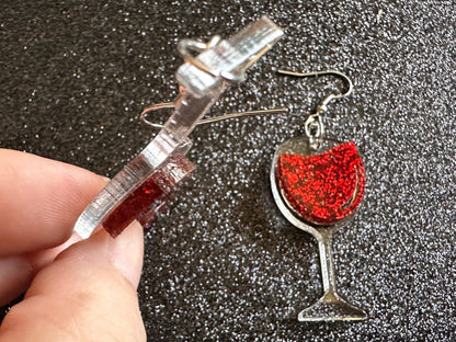 Wine Glass Earrings: Laser Cut Acrylic Wine Glasses, Vineyard, Alcohol, Spilled Red Wine, Girls Night, Drinking, Gifts for Her/Him/Them