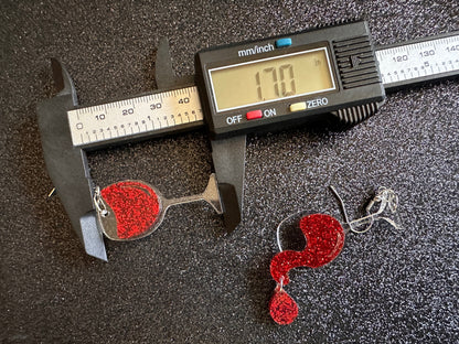 Wine Glass Earrings: Laser Cut Acrylic Wine Glasses, Vineyard, Alcohol, Spilled Red Wine, Girls Night, Drinking, Gifts for Her/Him/Them