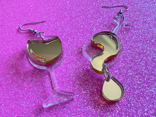 Wine Glass Earrings: Laser Cut Acrylic Wine Glasses, Vineyard, Alcohol, Spilled White Wine, Girls Night, Drinking, Gifts for Her/Him/Them