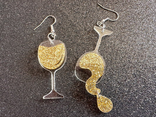 Wine Glass Earrings: Laser Cut Acrylic Wine Glasses, Vineyard, Alcohol, Spilled White Wine, Girls Night, Drinking, Gifts for Her/Him/Them