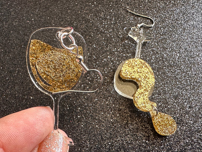 Wine Glass Earrings: Laser Cut Acrylic Wine Glasses, Vineyard, Alcohol, Spilled White Wine, Girls Night, Drinking, Gifts for Her/Him/Them
