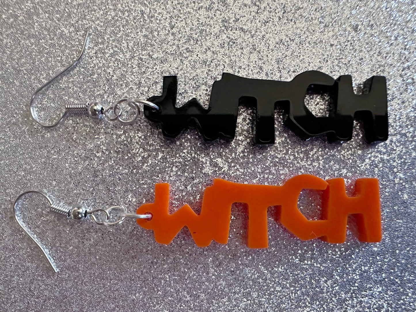 Witch Earrings: Laser Cut Acrylic Halloween Text, Black, Orange, Scary, Spooktastic, Best Gifts for Her/Him/Them