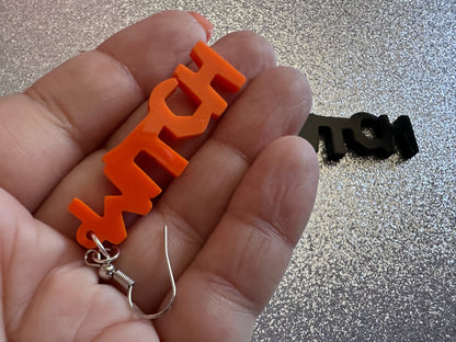 Witch Earrings: Laser Cut Acrylic Halloween Text, Black, Orange, Scary, Spooktastic, Best Gifts for Her/Him/Them