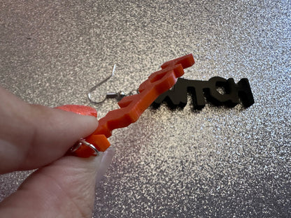 Witch Earrings: Laser Cut Acrylic Halloween Text, Black, Orange, Scary, Spooktastic, Best Gifts for Her/Him/Them
