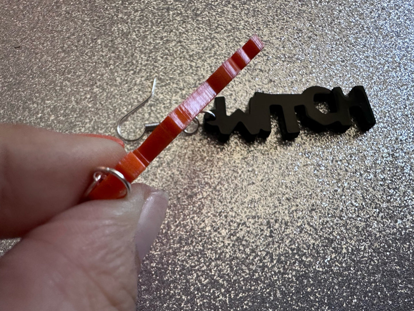 Witch Earrings: Laser Cut Acrylic Halloween Text, Black, Orange, Scary, Spooktastic, Best Gifts for Her/Him/Them