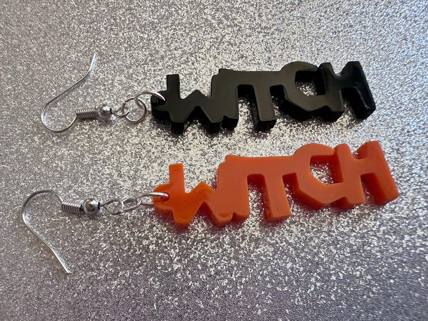Witch Earrings: Laser Cut Acrylic Halloween Text, Black, Orange, Scary, Spooktastic, Best Gifts for Her/Him/Them