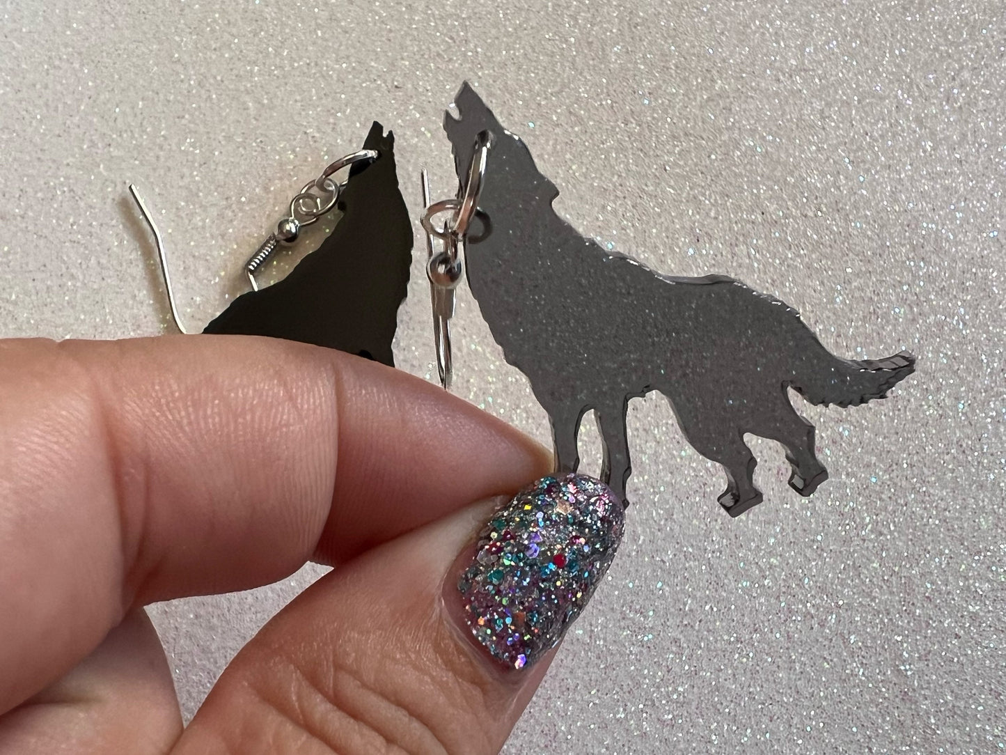 Wolf Earrings: Laser Cut Acrylic Wolves Howling at Moon, Halloween, Holiday, Dog, Canine, Horror, Scary, Spooky, Best Gifts for Her/Him/Them
