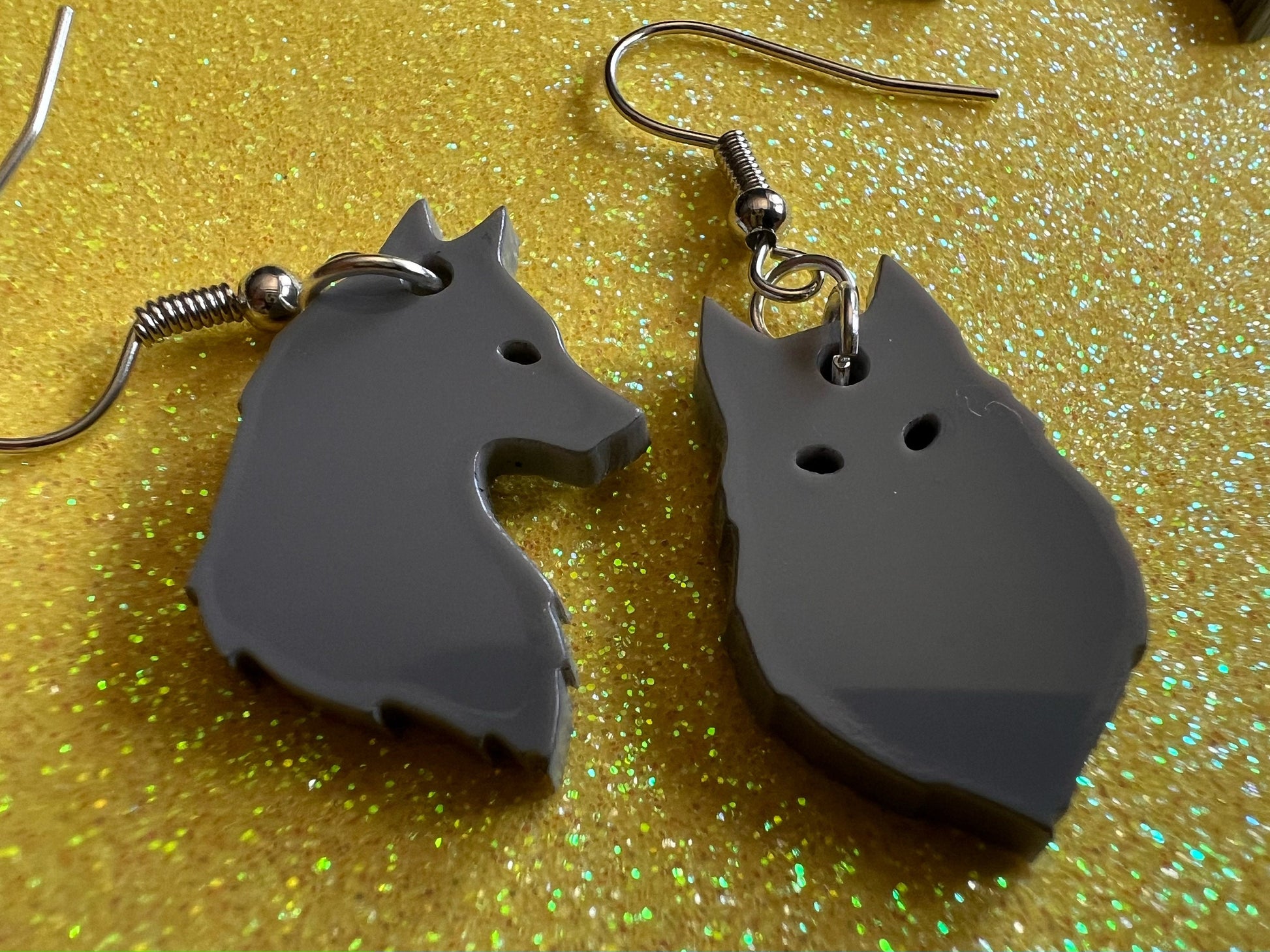 Wolf Earrings: Laser Cut Acrylic Wolves Howling at Moon, Halloween, Holiday, Dog, Canine, Horror, Scary, Spooky, Best Gifts for Her/Him/Them