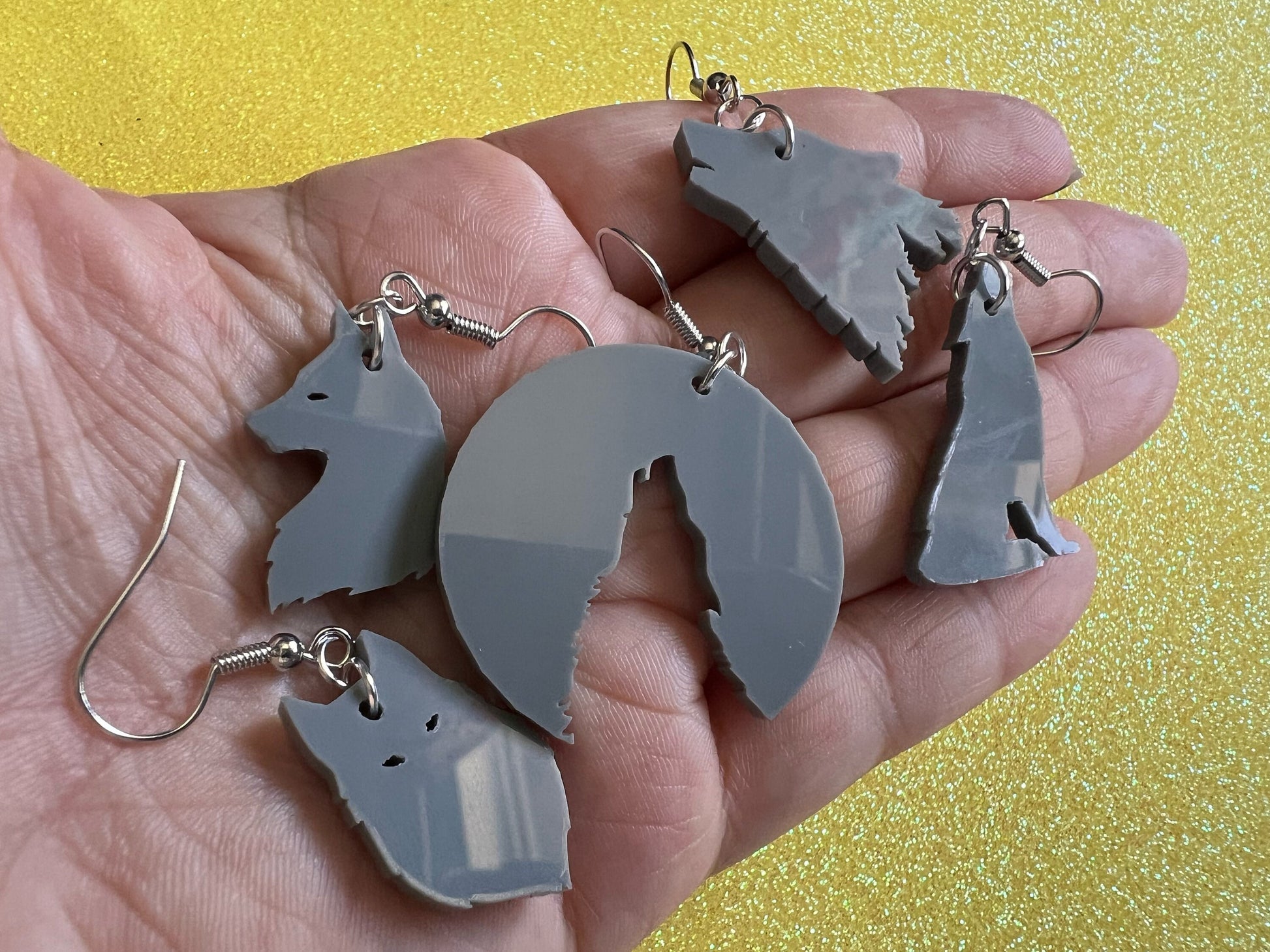 Wolf Earrings: Laser Cut Acrylic Wolves Howling at Moon, Halloween, Holiday, Dog, Canine, Horror, Scary, Spooky, Best Gifts for Her/Him/Them