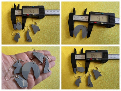 Wolf Earrings: Laser Cut Acrylic Wolves Howling at Moon, Halloween, Holiday, Dog, Canine, Horror, Scary, Spooky, Best Gifts for Her/Him/Them