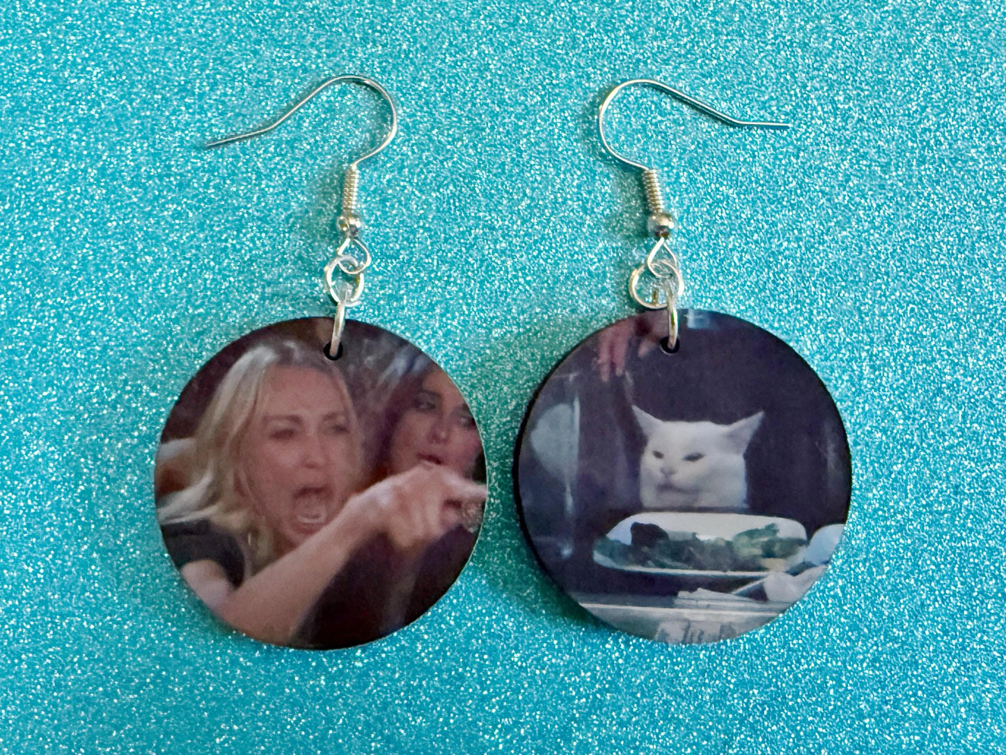 Woman Yelling At A Cat Meme Earrings: Wooden Sublimated Meme Earrings, Cat Memes, Smudge, Novelty, Pop Culture, Best Gifts for Her/Him/Them
