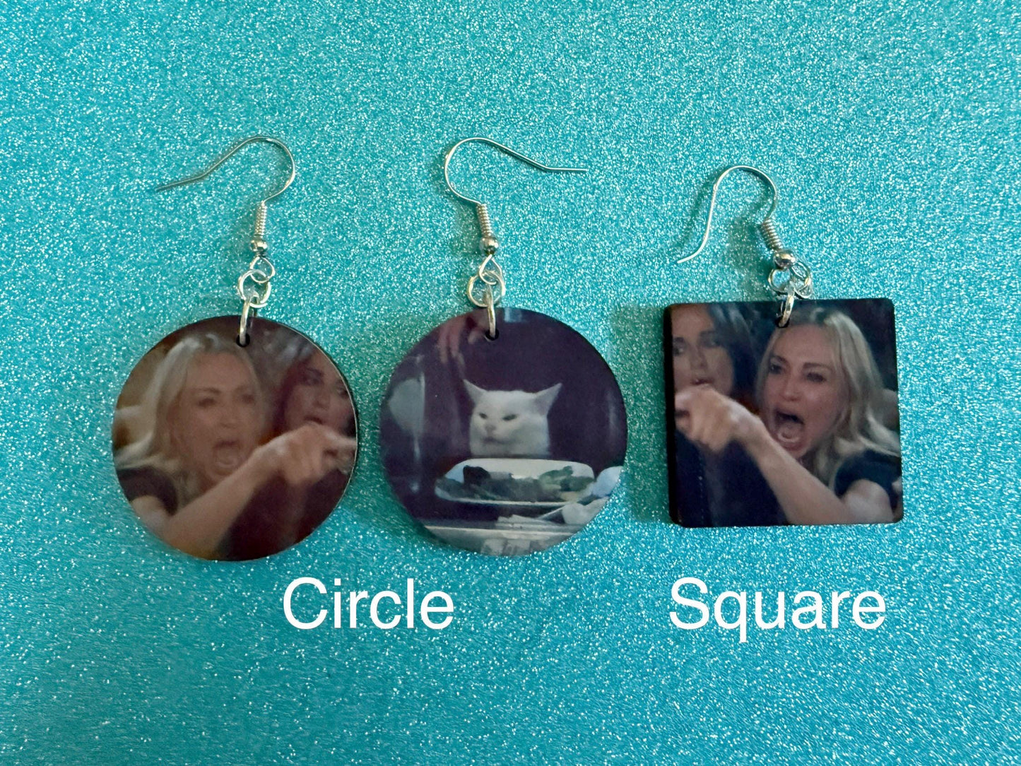 Woman Yelling At A Cat Meme Earrings: Wooden Sublimated Meme Earrings, Cat Memes, Smudge, Novelty, Pop Culture, Best Gifts for Her/Him/Them