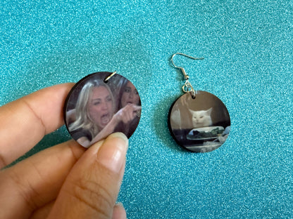 Woman Yelling At A Cat Meme Earrings: Wooden Sublimated Meme Earrings, Cat Memes, Smudge, Novelty, Pop Culture, Best Gifts for Her/Him/Them