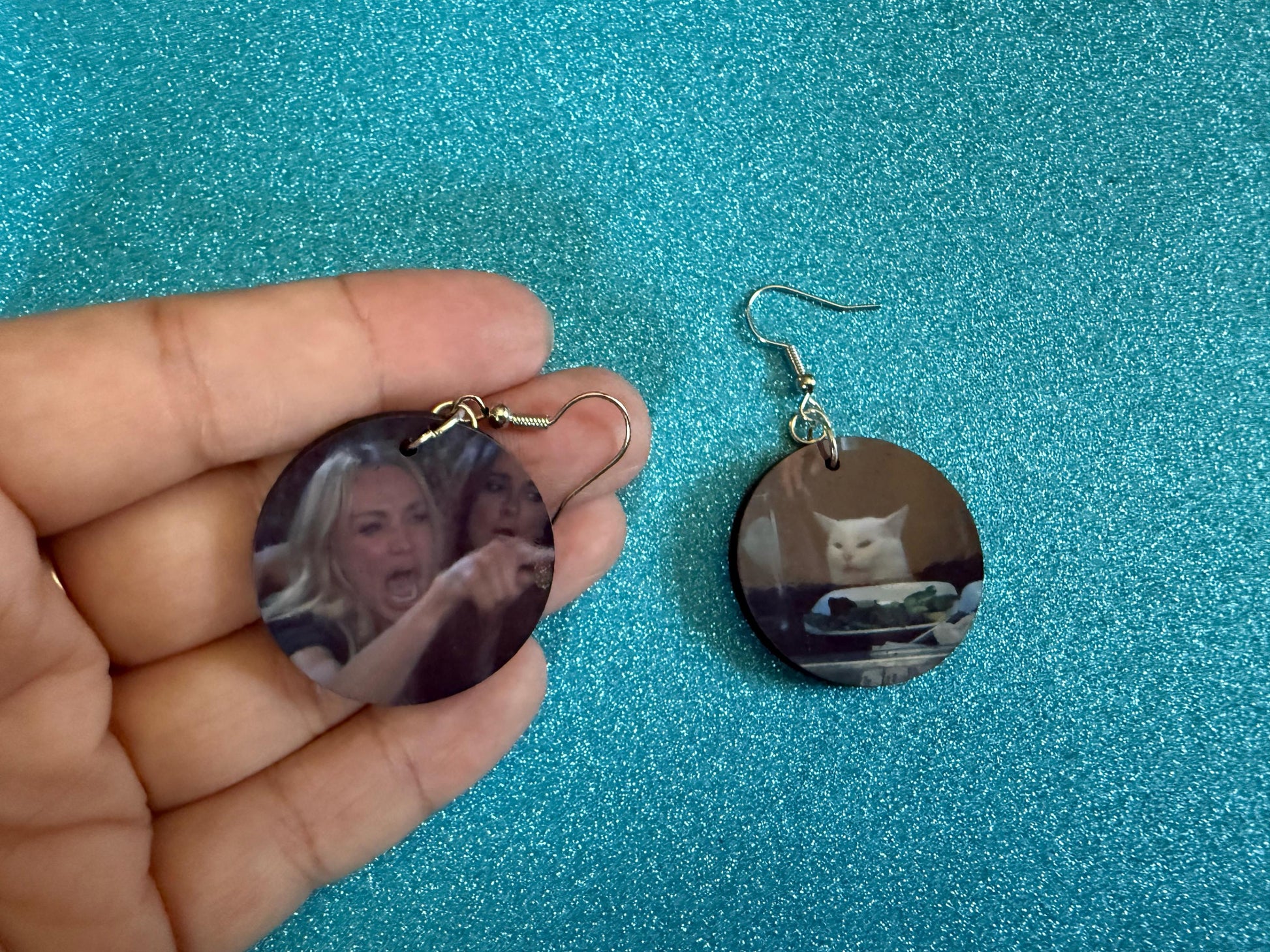 Woman Yelling At A Cat Meme Earrings: Wooden Sublimated Meme Earrings, Cat Memes, Smudge, Novelty, Pop Culture, Best Gifts for Her/Him/Them