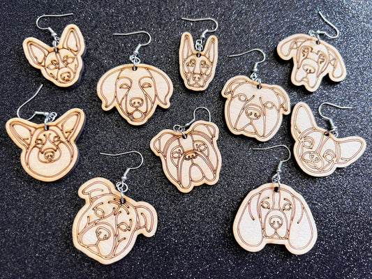 Wood Dog Earrings (100+ Breeds Available): Laser Cut Wooden Dogs, Canine, Labs, Pit Bull, Chihuahua, German Shepherd, Gifts for Her/Him/Them