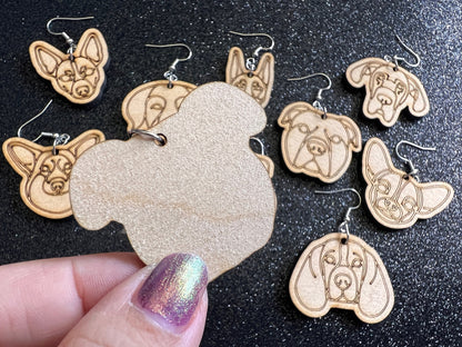 Wood Dog Earrings (100+ Breeds Available): Laser Cut Wooden Dogs, Canine, Labs, Pit Bull, Chihuahua, German Shepherd, Gifts for Her/Him/Them