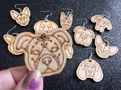 Wood Dog Earrings (100+ Breeds Available): Laser Cut Wooden Dogs, Canine, Labs, Pit Bull, Chihuahua, German Shepherd, Gifts for Her/Him/Them