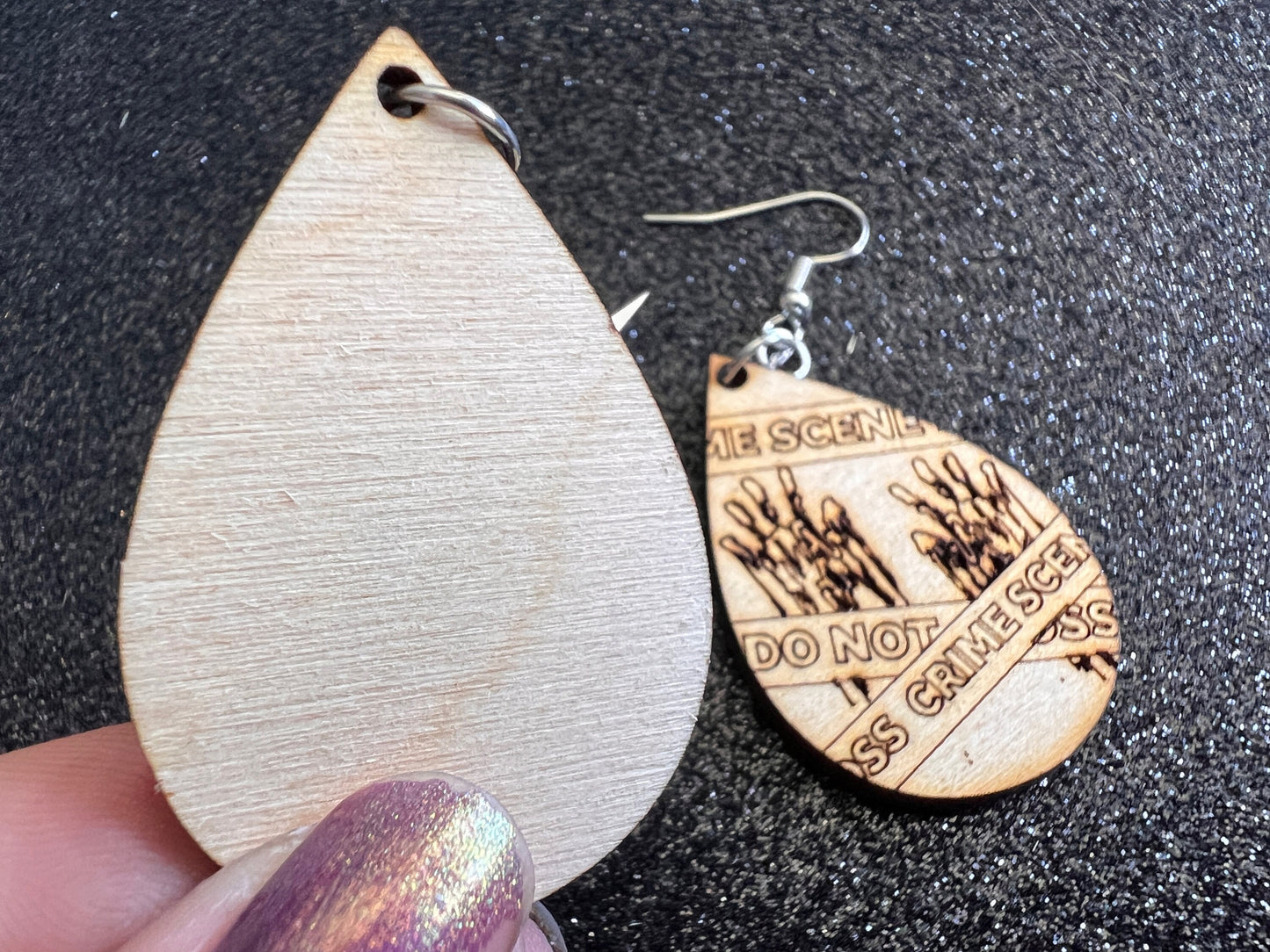 Wooden Crime Scene Earrings: Halloween, Scary, Horror, Police Tape, Execution, Laser Cut Wood, Best Gifts for Her/Him/Them