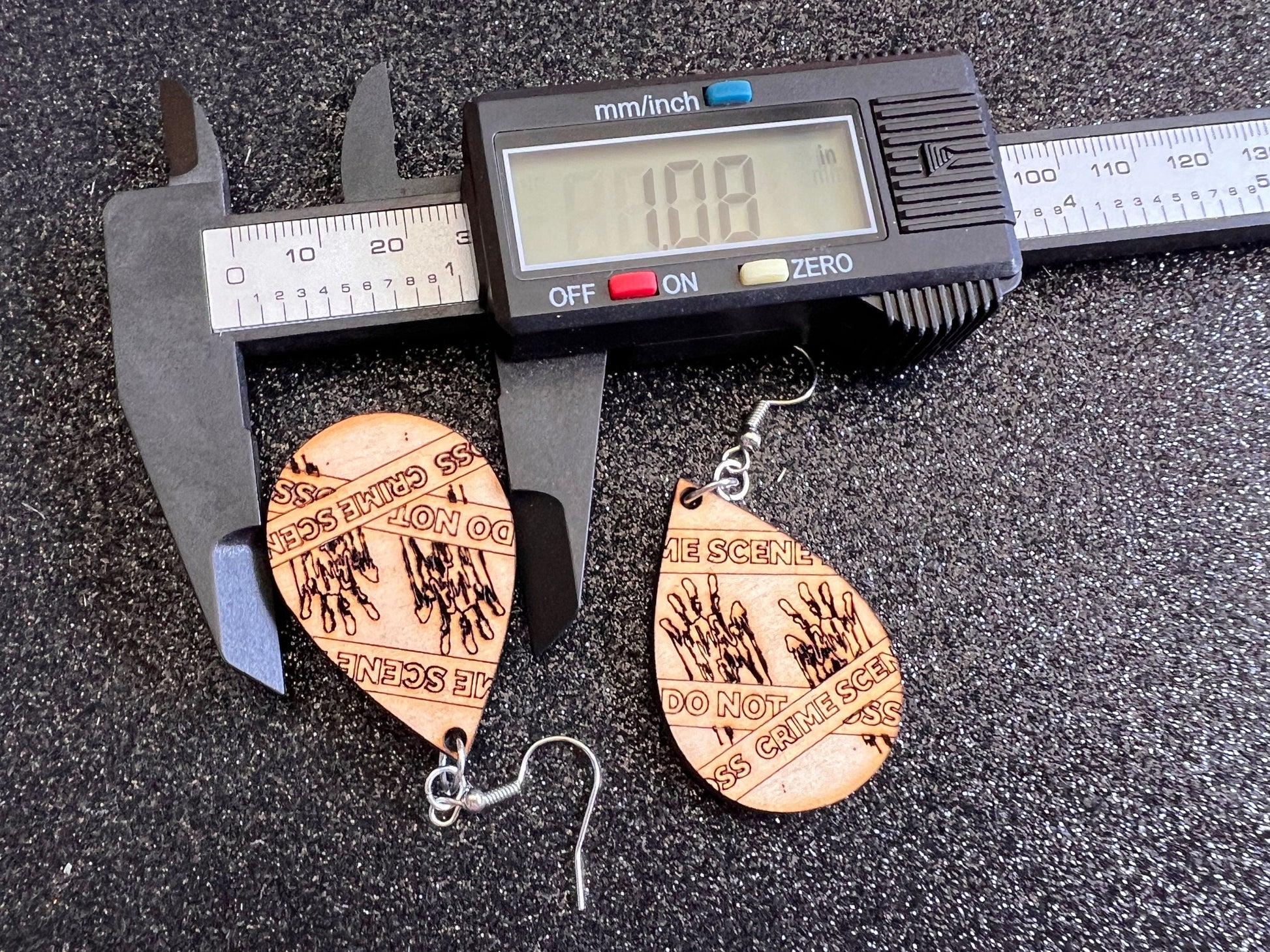 Wooden Crime Scene Earrings: Halloween, Scary, Horror, Police Tape, Execution, Laser Cut Wood, Best Gifts for Her/Him/Them