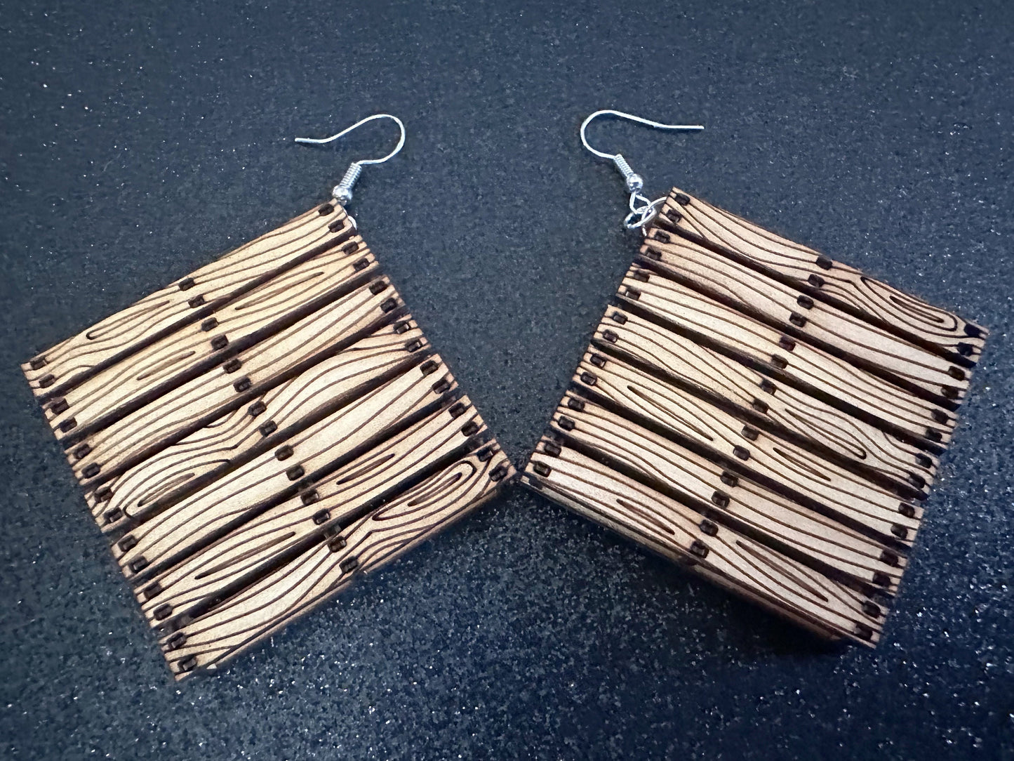 Wooden Pallet Earrings: Laser Cut Wood Pallets, Novelty Earrings, Unique, Moving, Storage, Wood, Miniature, Best Gifts for Her/Him/Them