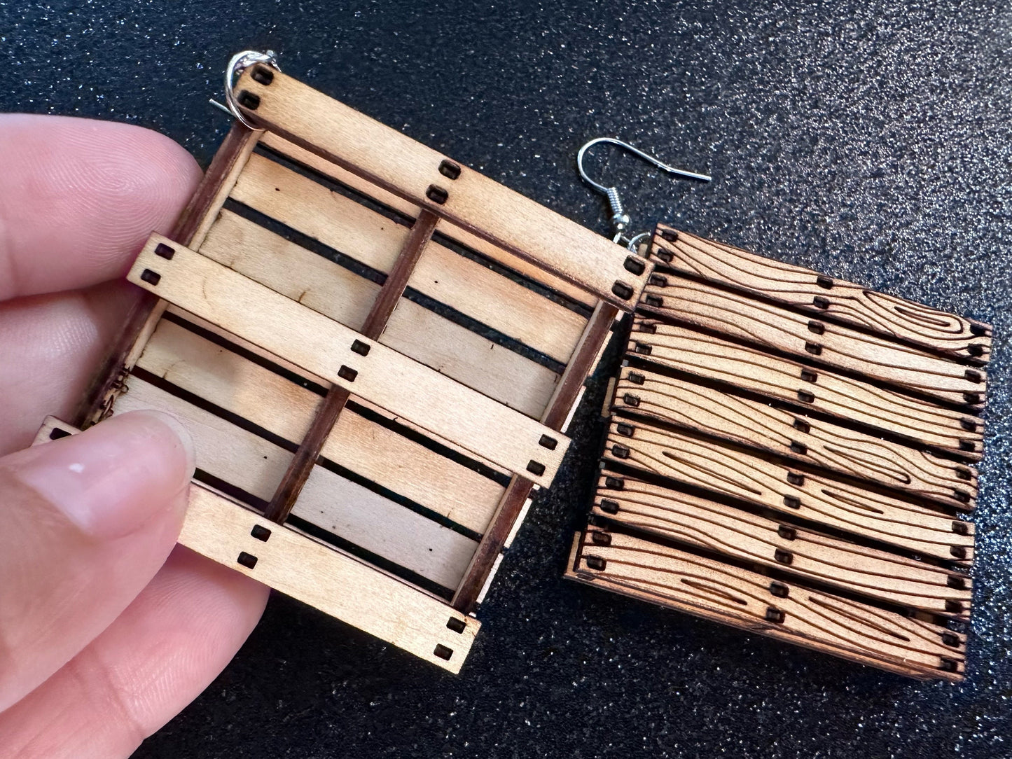 Wooden Pallet Earrings: Laser Cut Wood Pallets, Novelty Earrings, Unique, Moving, Storage, Wood, Miniature, Best Gifts for Her/Him/Them