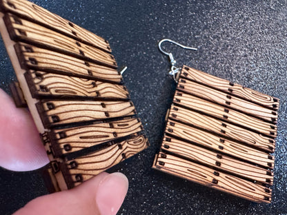 Wooden Pallet Earrings: Laser Cut Wood Pallets, Novelty Earrings, Unique, Moving, Storage, Wood, Miniature, Best Gifts for Her/Him/Them