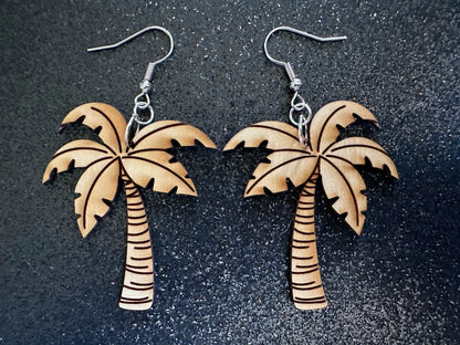 Wooden Palm Tree Earrings: Laser Cut Acrylic Palm Trees, Summer Vibes, Coconuts, Beach, Hawaii, Costume Jewelry, Best Gifts for Her/Him/Them