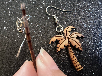 Wooden Palm Tree Earrings: Laser Cut Acrylic Palm Trees, Summer Vibes, Coconuts, Beach, Hawaii, Costume Jewelry, Best Gifts for Her/Him/Them