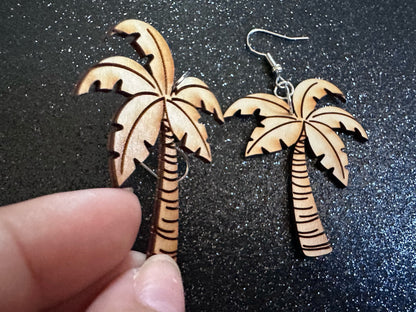 Wooden Palm Tree Earrings: Laser Cut Acrylic Palm Trees, Summer Vibes, Coconuts, Beach, Hawaii, Costume Jewelry, Best Gifts for Her/Him/Them