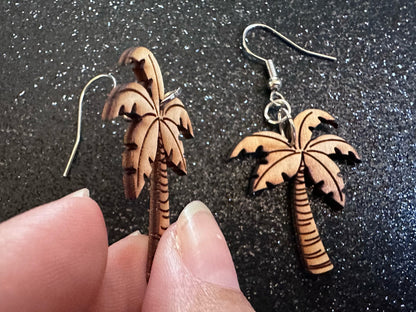 Wooden Palm Tree Earrings: Laser Cut Acrylic Palm Trees, Summer Vibes, Coconuts, Beach, Hawaii, Costume Jewelry, Best Gifts for Her/Him/Them