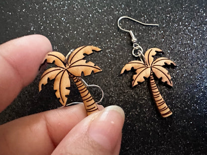 Wooden Palm Tree Earrings: Laser Cut Acrylic Palm Trees, Summer Vibes, Coconuts, Beach, Hawaii, Costume Jewelry, Best Gifts for Her/Him/Them