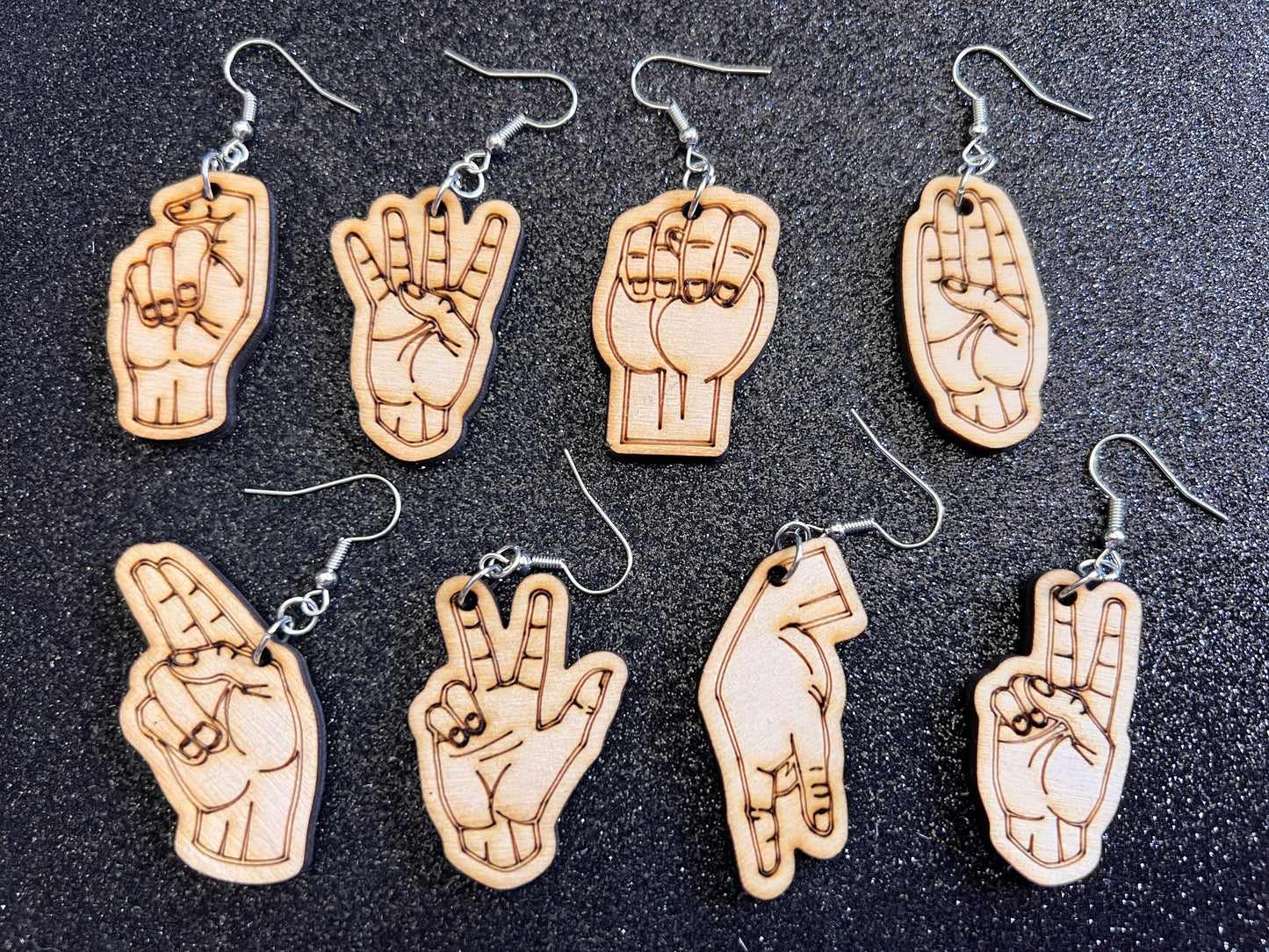 Wooden Sign Language Earrings: Laser Cut Wood Sign Language Letters, Language, Words, ASL Awareness, Gifts for Her/Him/Them