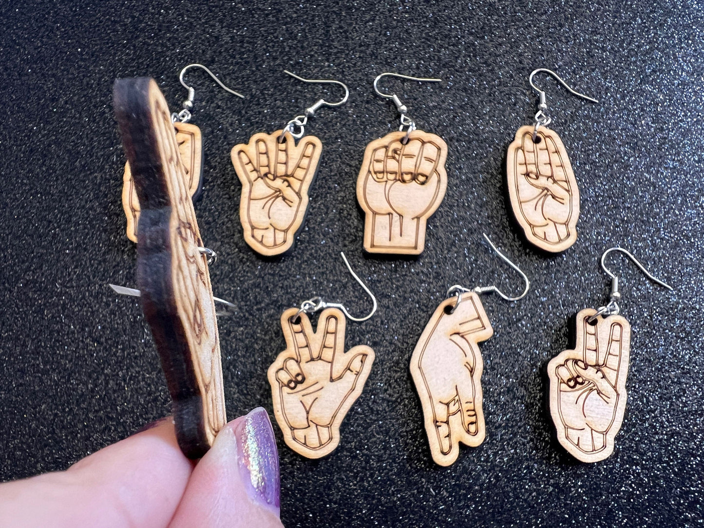 Wooden Sign Language Earrings: Laser Cut Wood Sign Language Letters, Language, Words, ASL Awareness, Gifts for Her/Him/Them