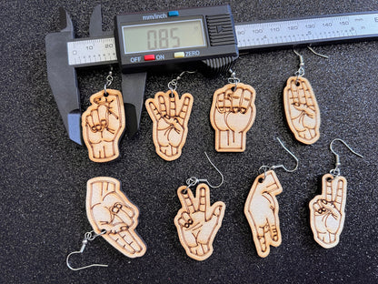 Wooden Sign Language Earrings: Laser Cut Wood Sign Language Letters, Language, Words, ASL Awareness, Gifts for Her/Him/Them