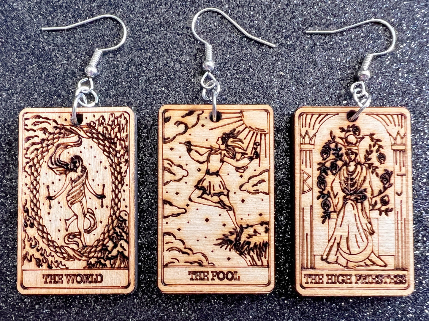 Wooden Tarot Card Earrings: Laser Cut Wood, Game Night, Cards, Play, Fortune Telling, Card Reading, Halloween, Gifts for Her/Him/Them