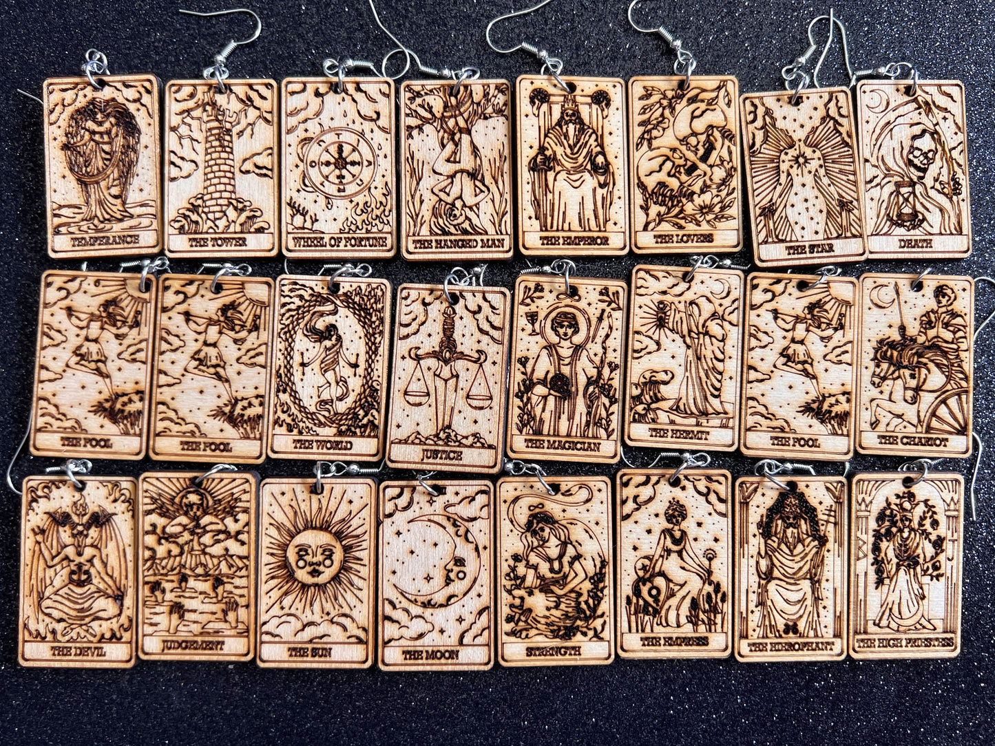 Wooden Tarot Card Earrings: Laser Cut Wood, Game Night, Cards, Play, Fortune Telling, Card Reading, Halloween, Gifts for Her/Him/Them