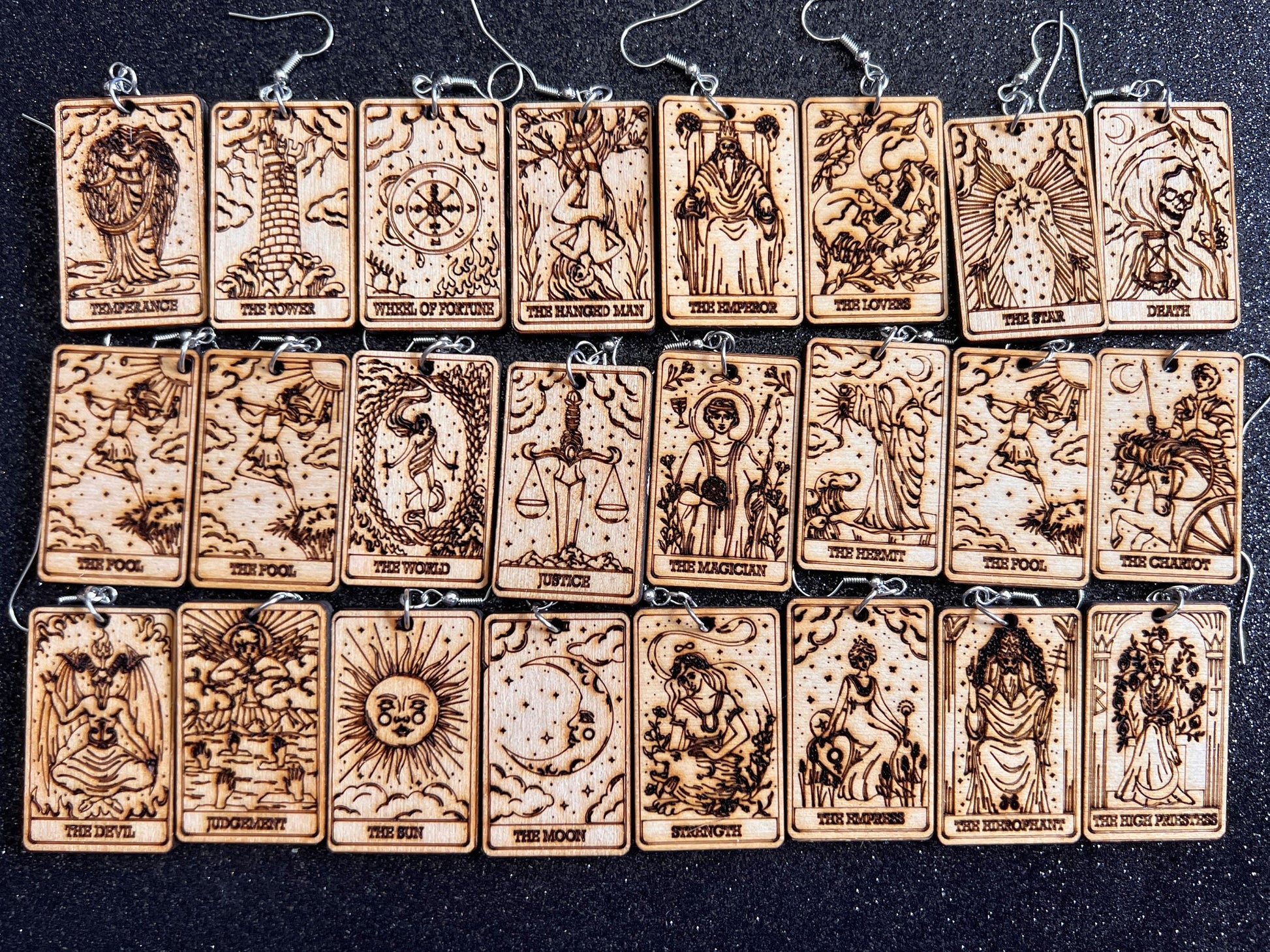 Wooden Tarot Card Earrings: Laser Cut Wood, Game Night, Cards, Play, Fortune Telling, Card Reading, Halloween, Gifts for Her/Him/Them