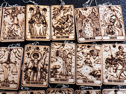 Wooden Tarot Card Earrings: Laser Cut Wood, Game Night, Cards, Play, Fortune Telling, Card Reading, Halloween, Gifts for Her/Him/Them