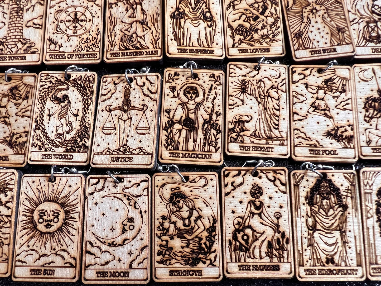 Wooden Tarot Card Earrings: Laser Cut Wood, Game Night, Cards, Play, Fortune Telling, Card Reading, Halloween, Gifts for Her/Him/Them