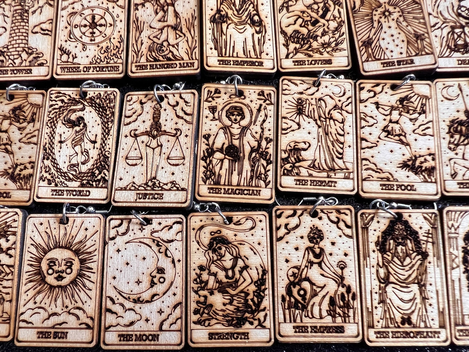 Wooden Tarot Card Earrings: Laser Cut Wood, Game Night, Cards, Play, Fortune Telling, Card Reading, Halloween, Gifts for Her/Him/Them