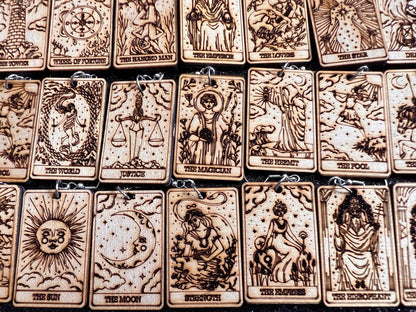 Wooden Tarot Card Earrings: Laser Cut Wood, Game Night, Cards, Play, Fortune Telling, Card Reading, Halloween, Gifts for Her/Him/Them