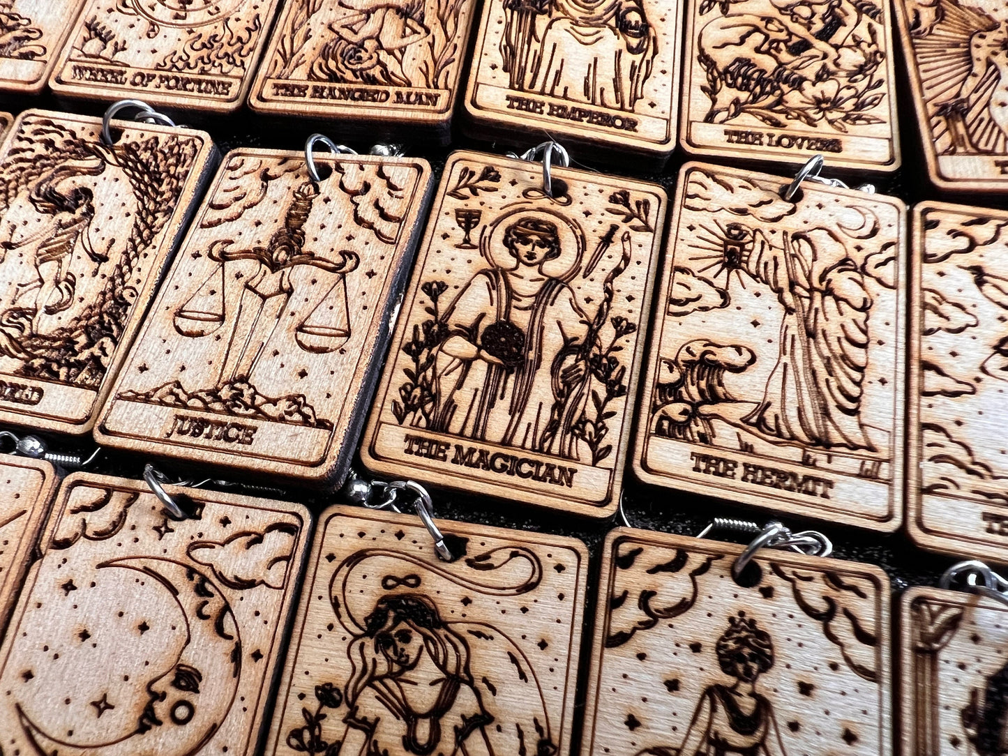 Wooden Tarot Card Earrings: Laser Cut Wood, Game Night, Cards, Play, Fortune Telling, Card Reading, Halloween, Gifts for Her/Him/Them