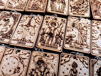 Wooden Tarot Card Earrings: Laser Cut Wood, Game Night, Cards, Play, Fortune Telling, Card Reading, Halloween, Gifts for Her/Him/Them