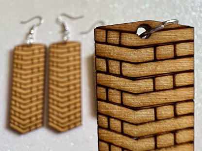 Wooden Tumble Block Earrings: Laser Cut Wood Earrings, Game Night, Best Gifts for Her/Him/Them