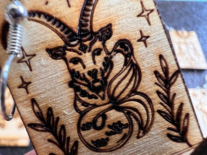 Wooden Zodiac Earrings: Laser Cut Wood Astrology Signs, Leo, Scorpio, Aries, Pisces, Cancer, Virgo, Gemini, Aquarius, Gifts for Her/Him/Them